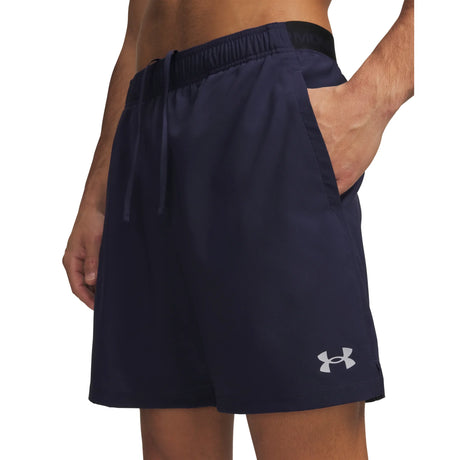 UA Vanish Woven 2.0 men's 6" shorts Midnight Navy / Mod Gray - waistband detail