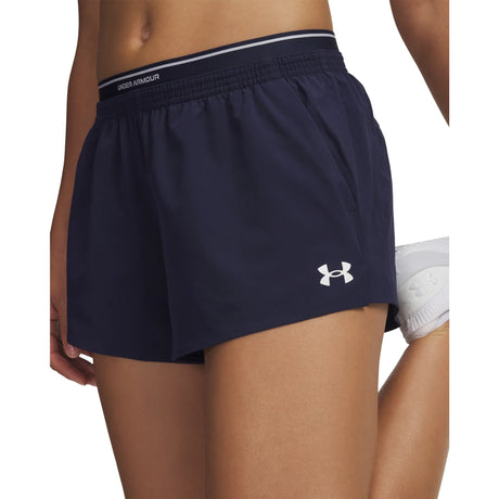 UA Vanish Woven short 8 cm pour femme Midnight Navy / Blanc - détail de la ceinture