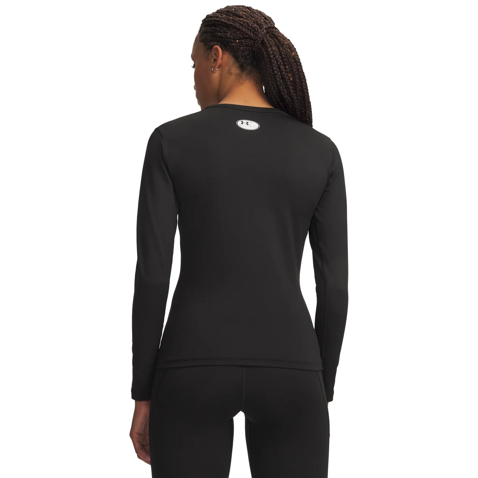 Under Armour ColdGear crew in Ultimate Black / White for women – back view