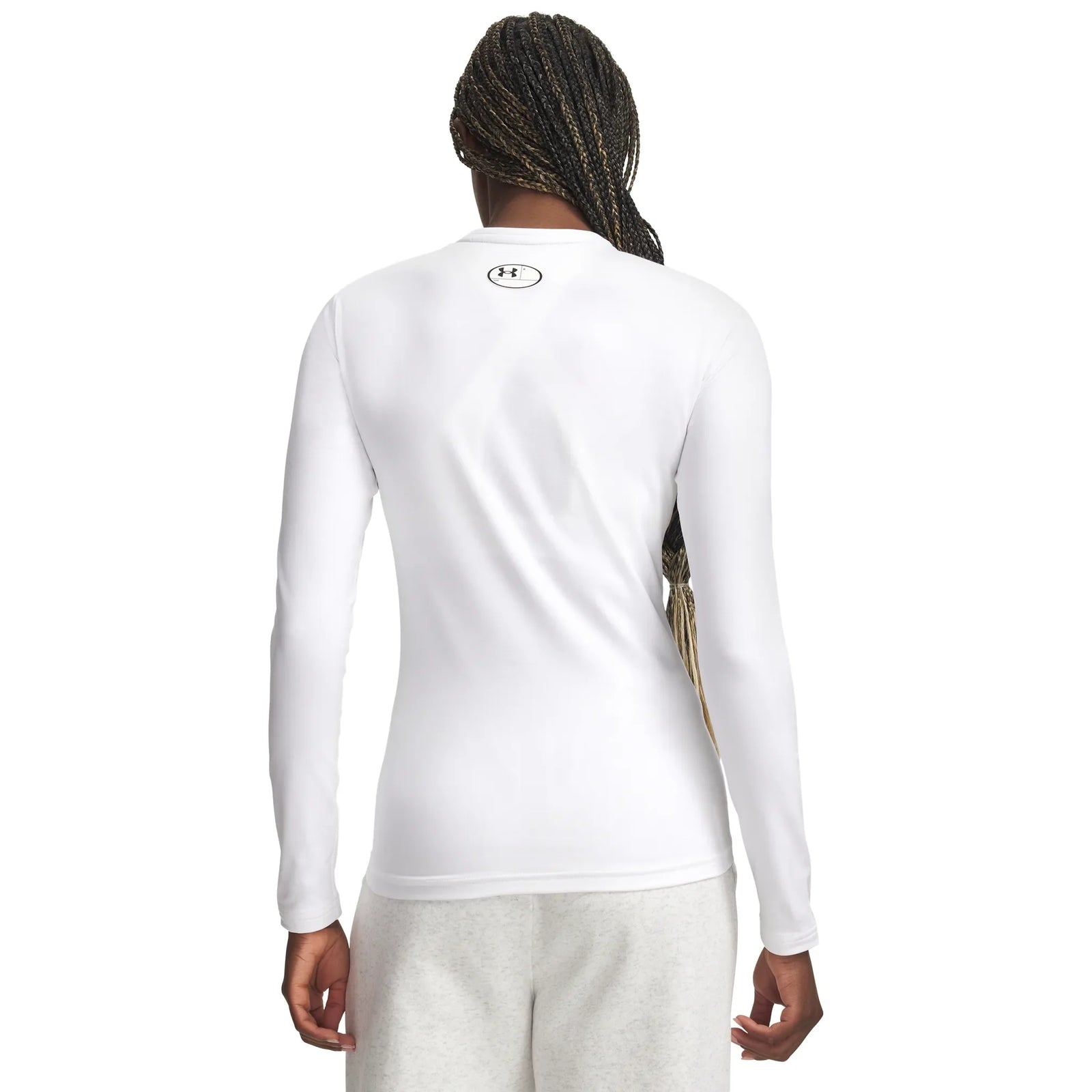 Under Armour ColdGear crew in White / Halo Gray for women – back view