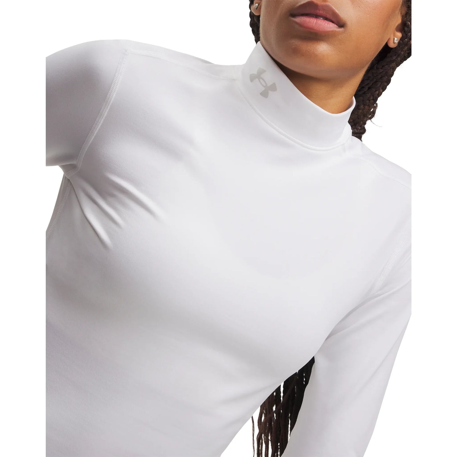 Under Armour ColdGear haut à col montant Blanc / Gris pour femme – détail logo