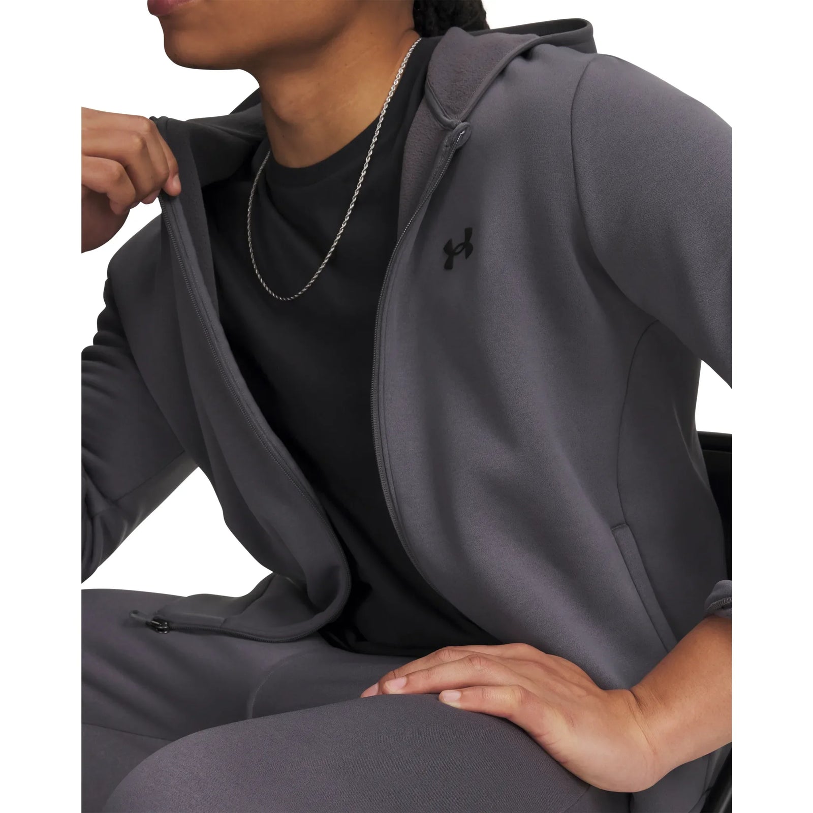 UA Armour Fleece men's full-zip hoodie Castlerock / Black - soft interior