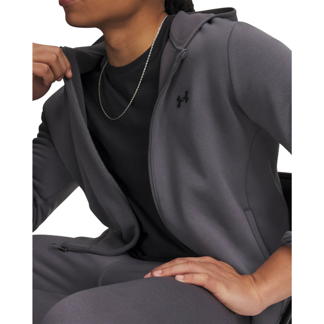 UA Armour Fleece sweatshirt à capuchon zippé pour homme Castlerock / Noir - intérieur doux