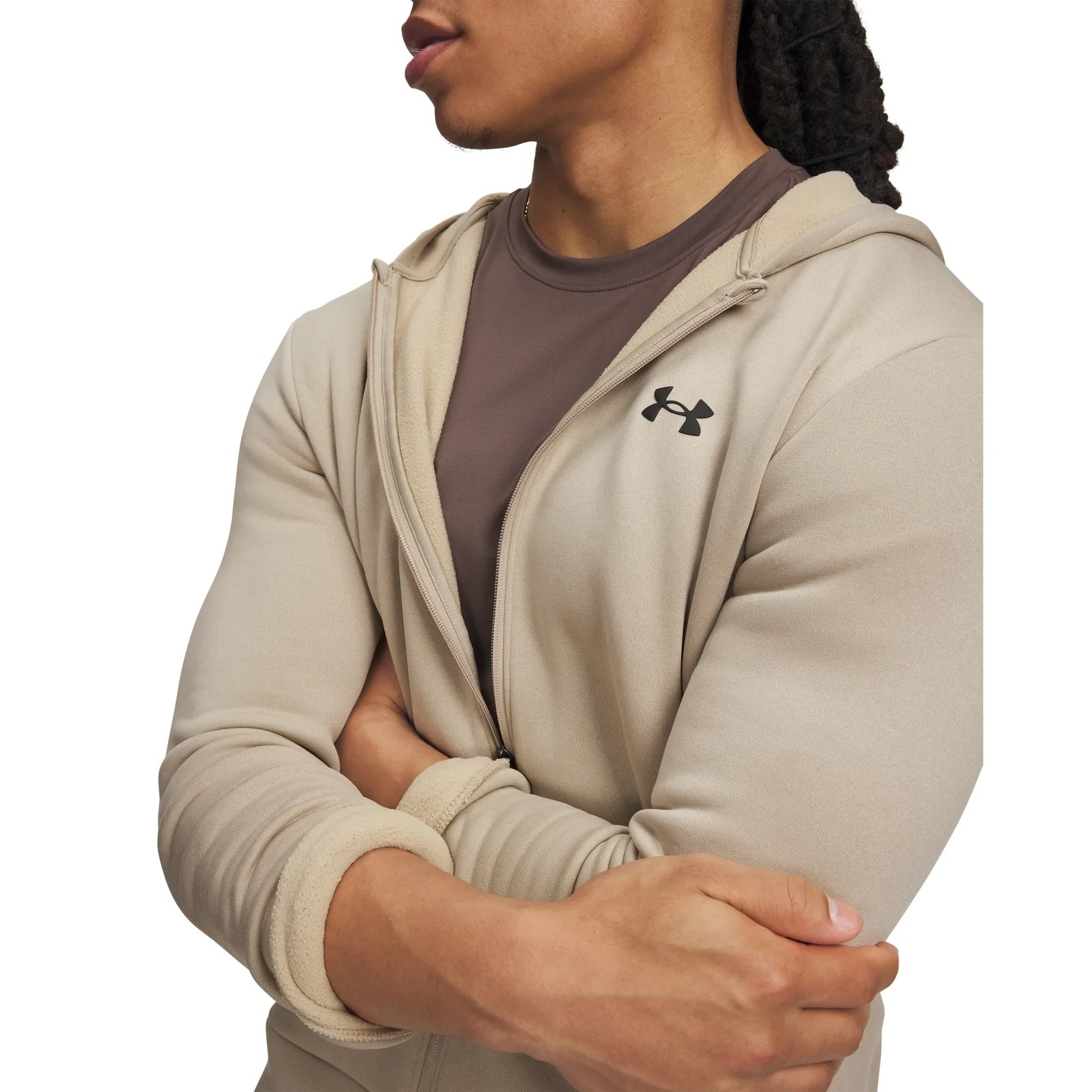 UA Armour Fleece men's full-zip hoodie City Khaki / Black - soft interior
