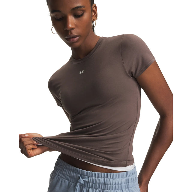 UA Motion t-shirt ajusté à manches courtes pour femme Peppercorn / Blanc - détail du tissu