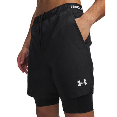 UA Vanish Woven 2.0 men's 2-in-1 shorts Black / White - waistband detail
