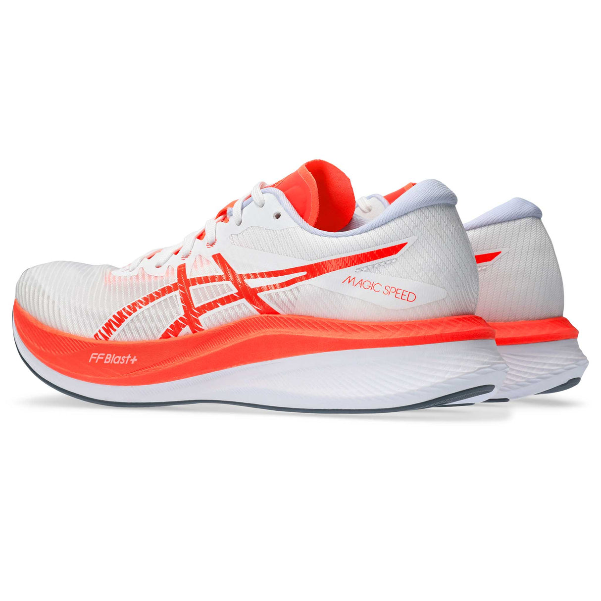 ASICS Magic Speed 3 souliers de course homme paire lateral- White / Sunrise Red