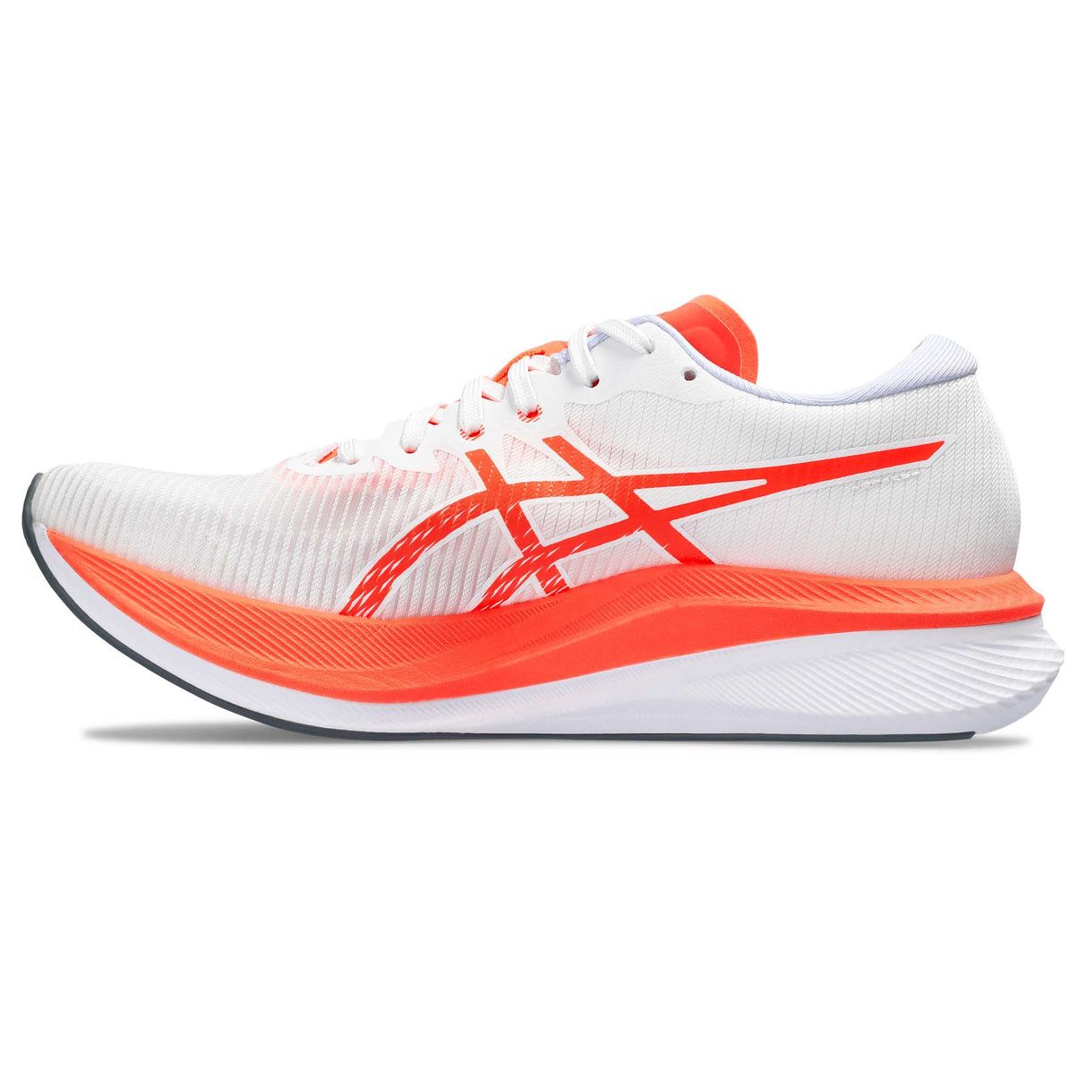 ASICS Magic Speed 3 souliers de course femme lateral- White / Sunrise Red
