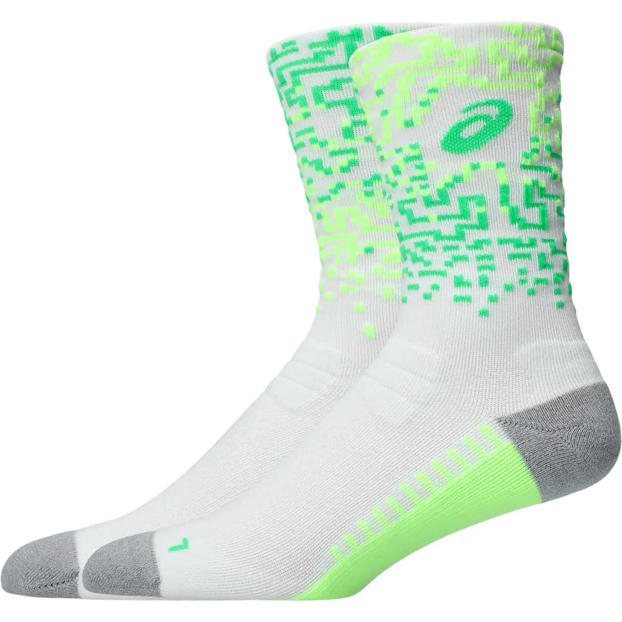 ASICS Performance Run Sock Crew chaussettes de course mi-mollet -Brillant Blanc / Illum. Vert / Vert vital