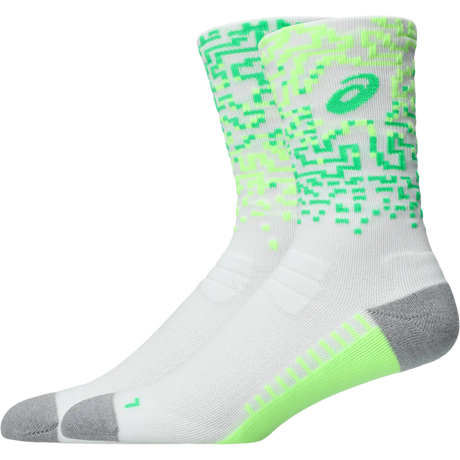ASICS Performance Run Sock Crew chaussettes de course mi-mollet -Brillant Blanc / Illum. Vert / Vert vital