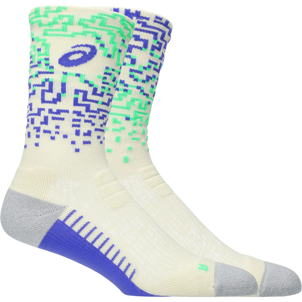 ASICS Performance Run Sock Crew chaussettes de course mi-mollet - Ivoire / Explosion de Cobalt / Vert Vital