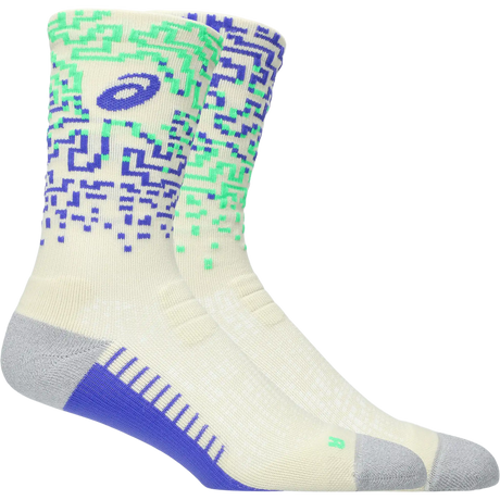 ASICS Performance Run Sock Crew chaussettes de course mi-mollet - Ivoire / Explosion de Cobalt / Vert Vital
