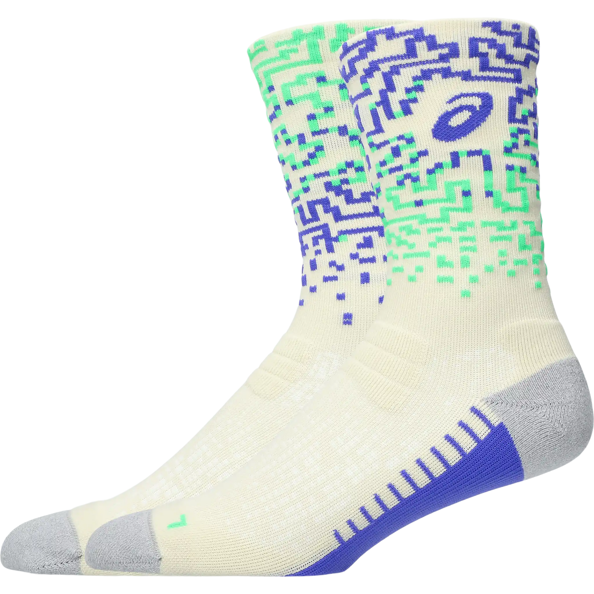 ASICS Performance Run Sock Crew chaussettes de course mi-mollet - Ivoire / Explosion de Cobalt / Vert Vital