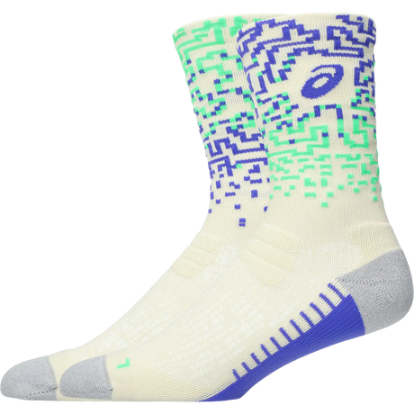 ASICS Performance Run Sock Crew chaussettes de course mi-mollet - Ivoire / Explosion de Cobalt / Vert Vital