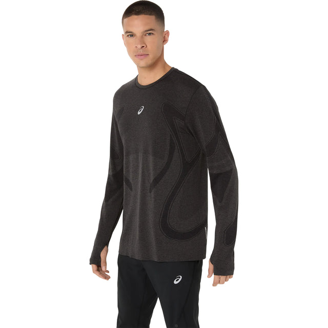 Haut de course à manches longues ASICS Road Seamless pour homme, coloris Performance Black — vue de côté