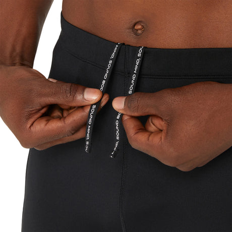 ASICS Road Sprinter running shorts for men, Performance Black — close-up of the side thigh pocket