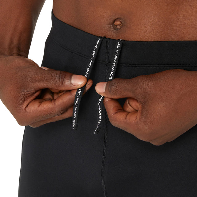 ASICS Road Sprinter running shorts for men, Performance Black — close-up of the side thigh pocket