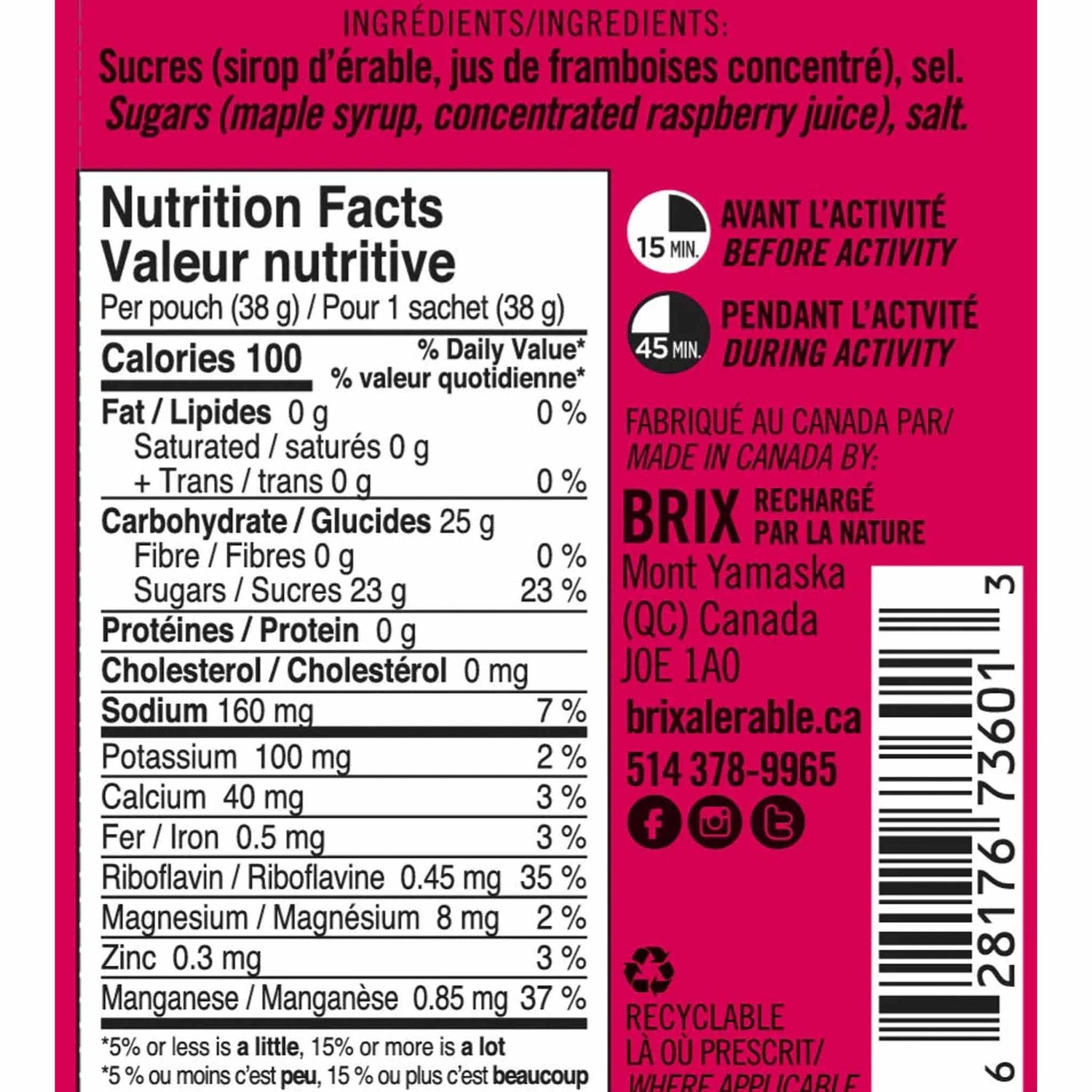 Brix Brix gels énergétique pour sportifs à base d'érable