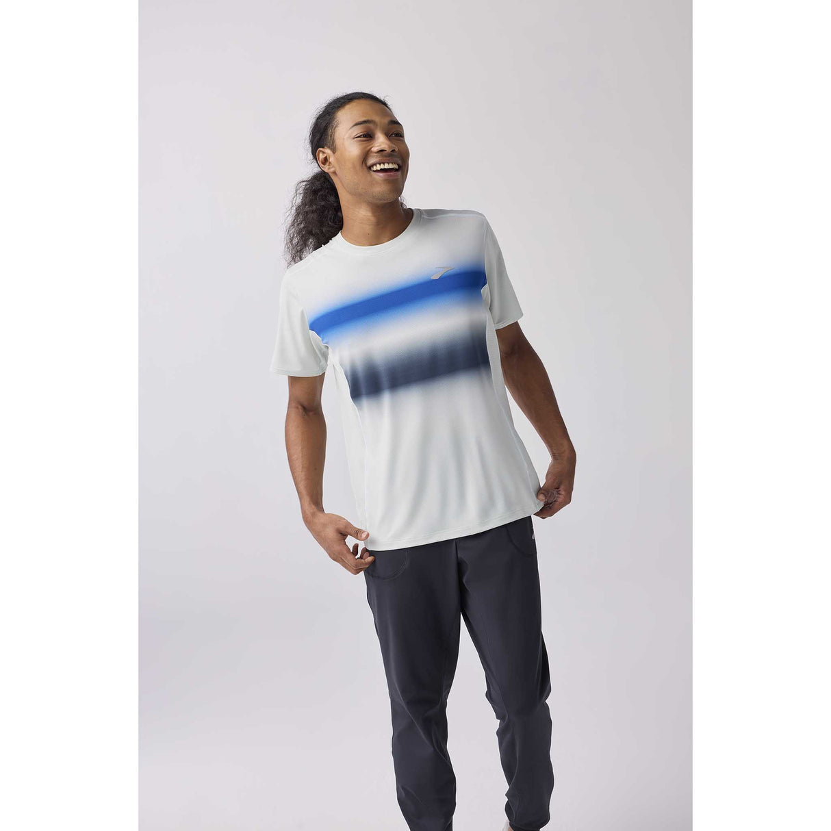 Brooks Atmosphere Short Sleeve 3.0 T-shirt homme live - Smoke / Shadow Stripe