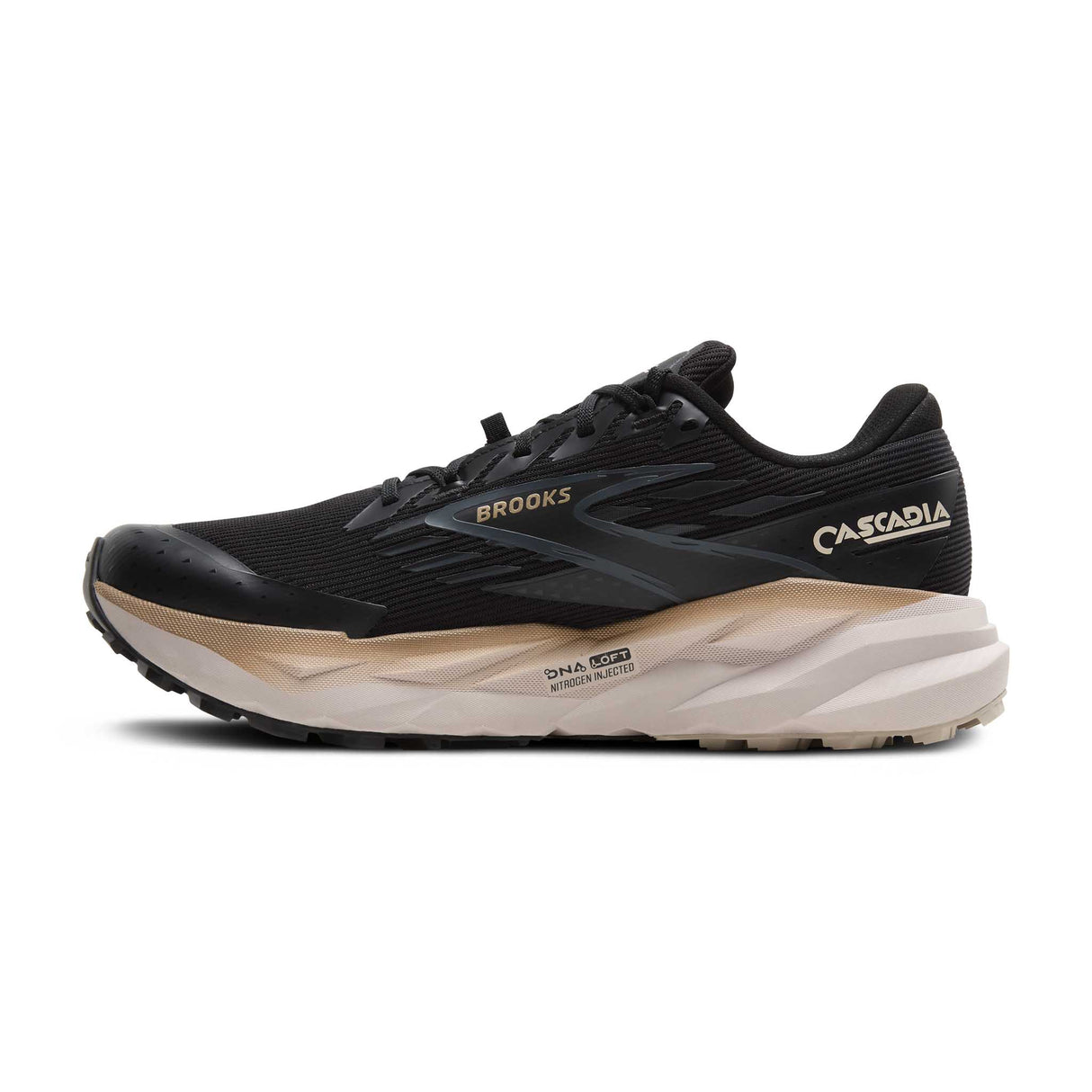 Brooks Cascadia 19 GTX chaussures de course à pied trail homme lateral - Black / Ebony / Chateau Gray