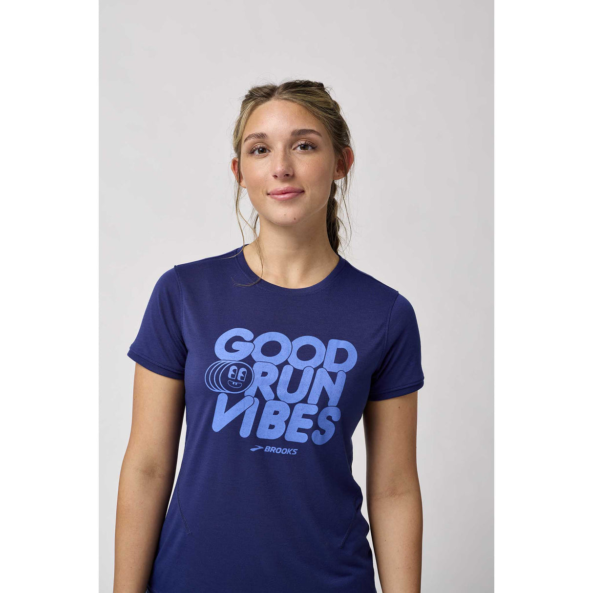 Brooks Distance 3.0 t-shirt de course à manches courtes femme face - Midnight / Good Run Vibes