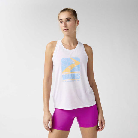 Brooks Distance 3.0 tank top course femme face - White / Vantage 1914