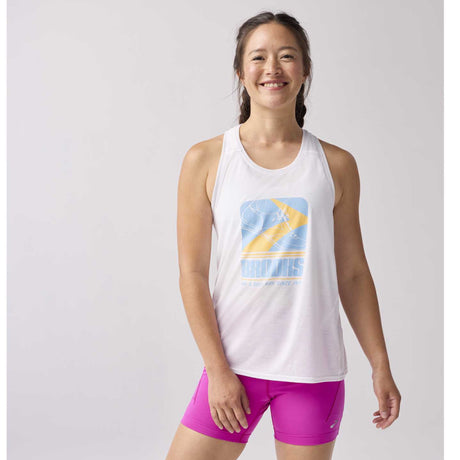 Brooks Distance 3.0 tank top course femme face - White / Vantage 1914