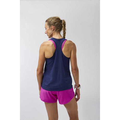 Brooks Distance 3.0 tank top course femme dos - Heather Midnight / BR Speed Logo
