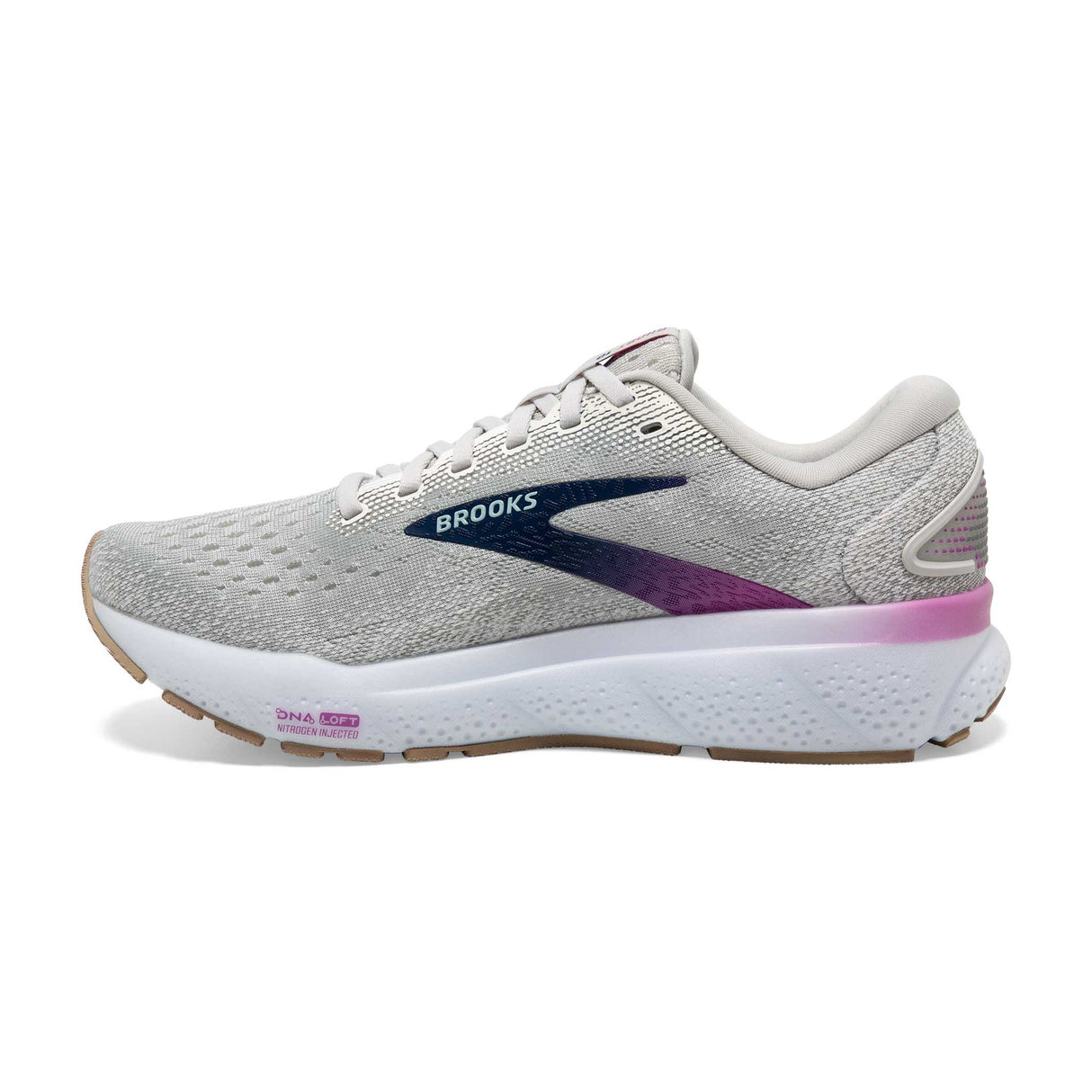 Brooks Ghost 16 souliers de course femme lateral - White / Grey / Estate Blue