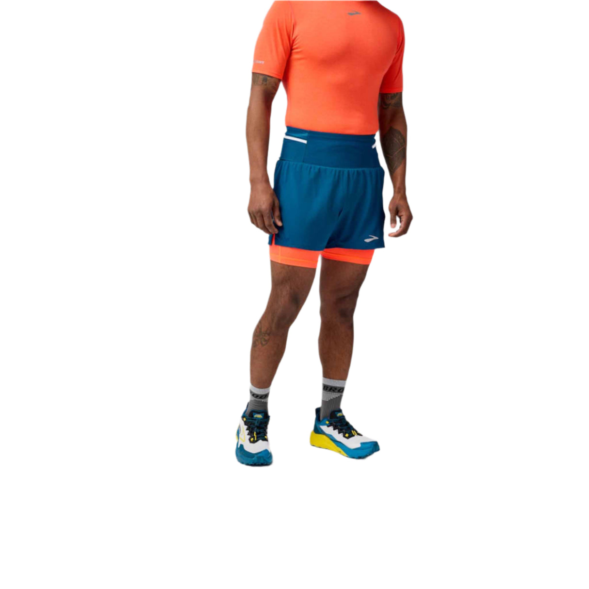 Brooks High Point 2.0 5-Inch Shorts for Men - Deep Sea / Flame