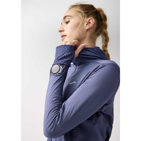 Brooks Notch Thermal Hoodie 3.0 chandail de course à pied femme manche details - Nightshadow