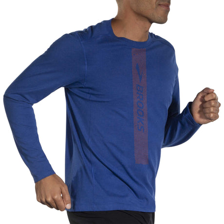Brooks Distance 2.0 chandail de course homme face - Heather Aegean / Brooks Trail