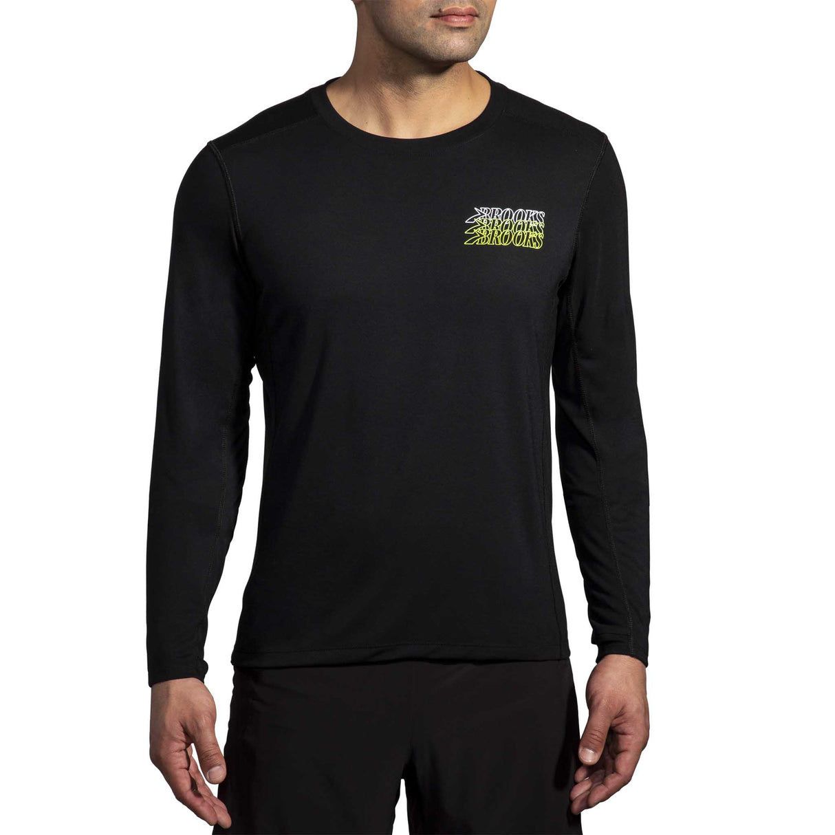 Brooks Distance 3.0 t-shirt de course à manches longues homme face - Noir / BR Stack