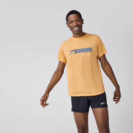 Brooks Distance t-shirt de course à pied à manches courtes 3.0 homme live - Chamois / Vantage Logo