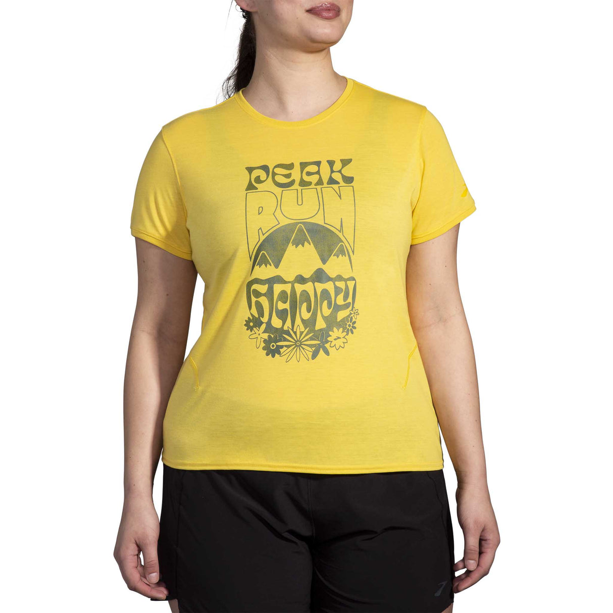 Brooks Distance 3.0 t-shirt de course à manches courtes femme face - yellow zest