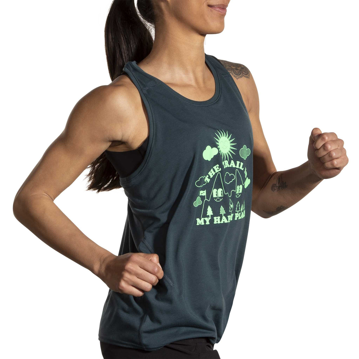 Brooks Distance 3.0 tank top course femme action- Carbon / Happy Place