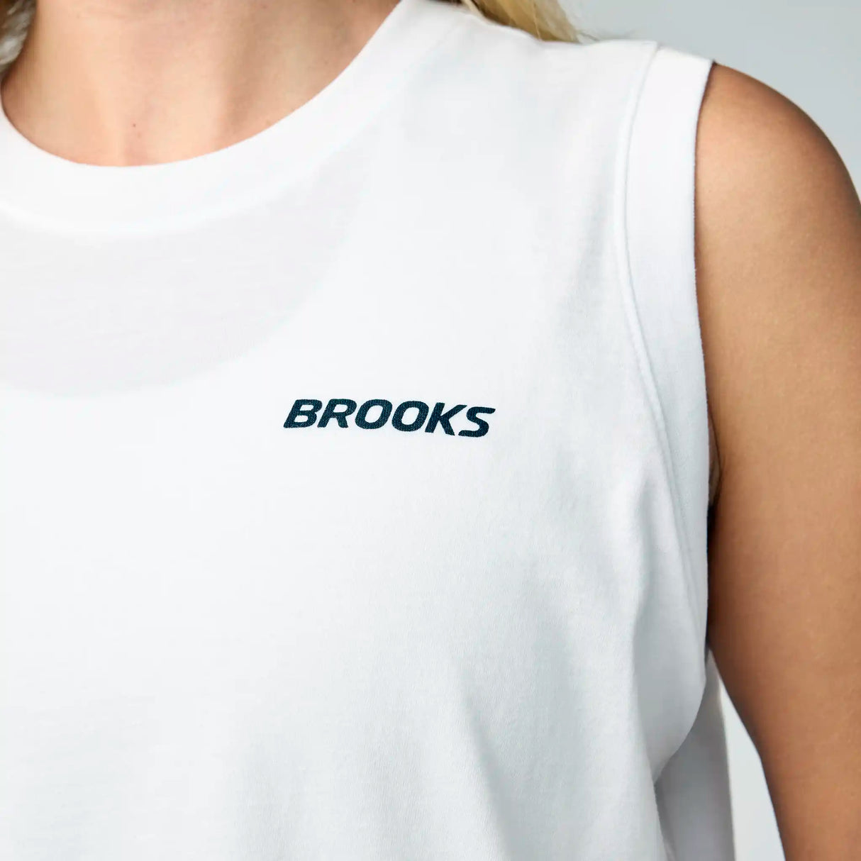 Brooks Graphic camisole de course à pied à imprimé pour femme - Blanc / Noir / Cosmo