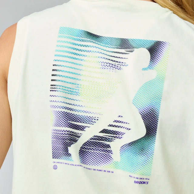 Brooks Graphic camisole de course à pied à imprimé pour femme - Luminary / Violet / Halogen Blue