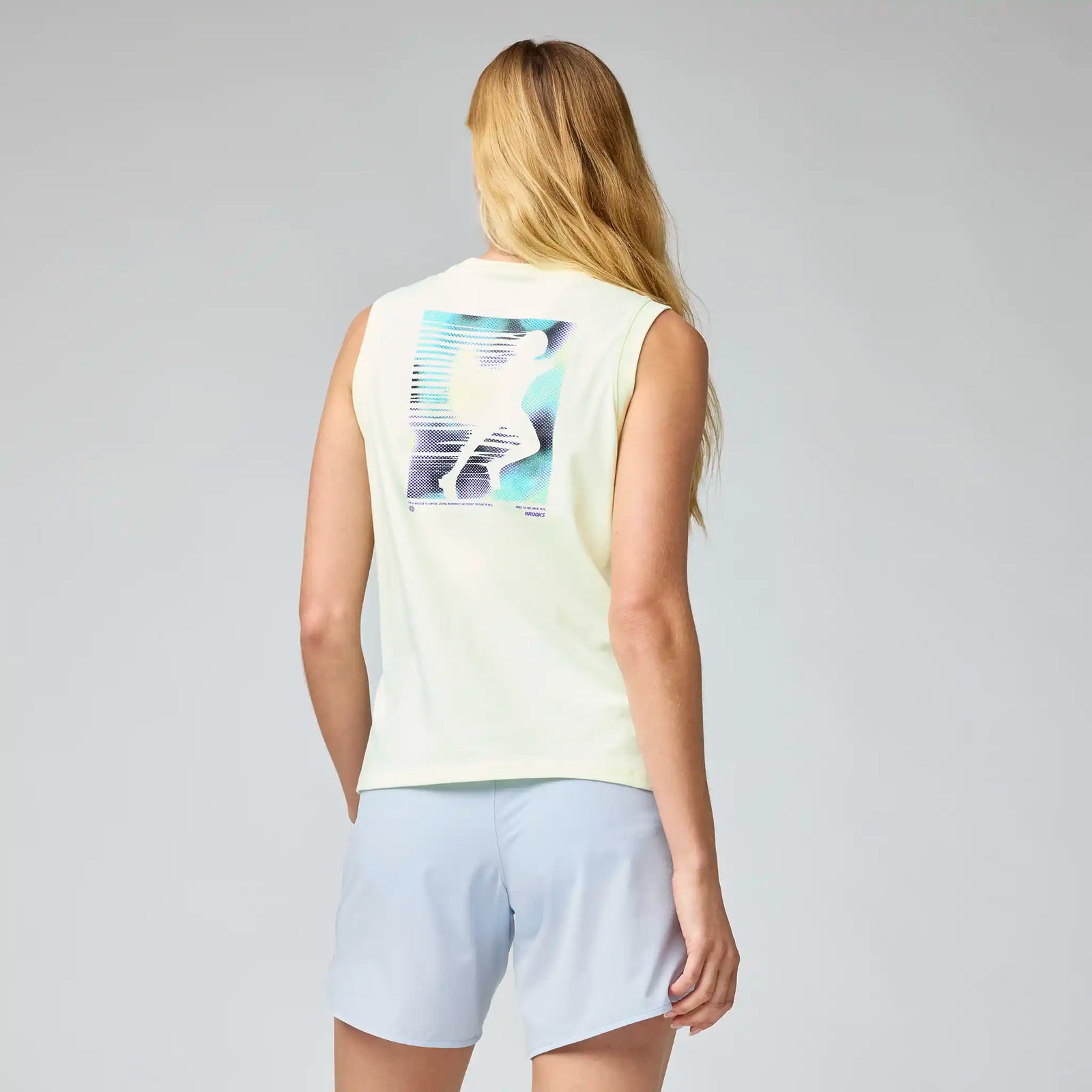 Brooks Graphic camisole de course à pied à imprimé pour femme - Luminary / Violet / Halogen Blue