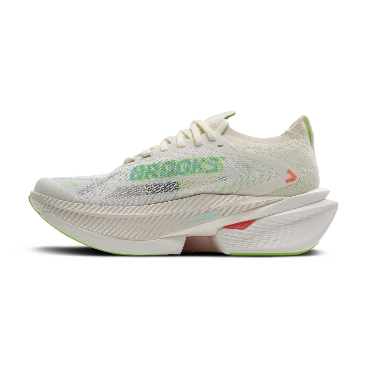 Brooks Hyperion Max 3 chaussures de course à pied homme lateral - Coconut / Green Gecko / Pink Clay