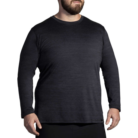 Brooks Luxe chandail de course à manches longues homme face - Heather Deep Black