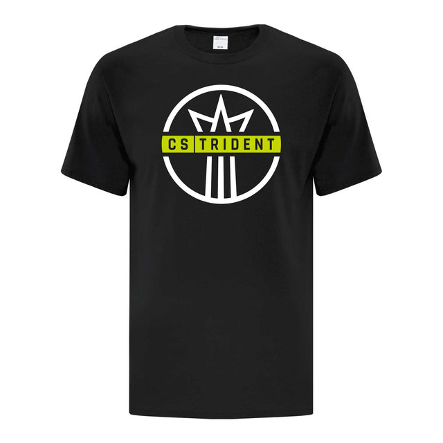 T-shirt Fan CS Trident noir avec l'écusson du Club de Soccer Trident à l'avant