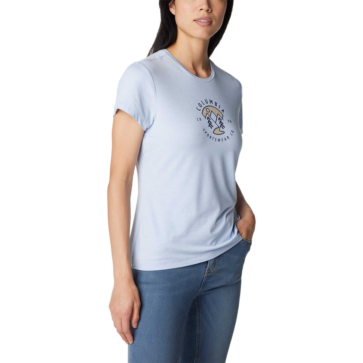 Columbia Sloan Ridge t-shirt à manches courtes femme lateral -Whisper Heather / Naturally Boundless