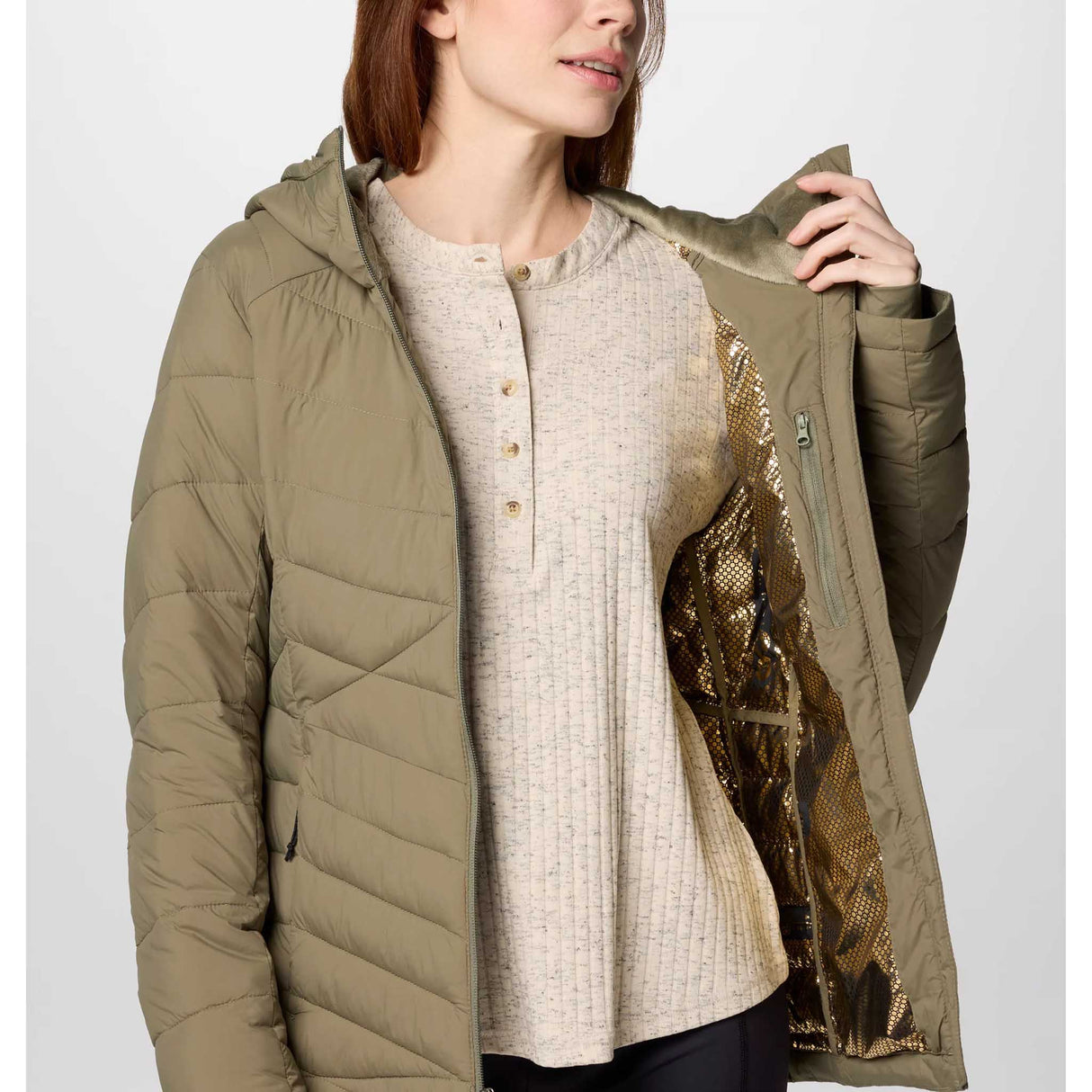Columbia manteau à capuchon Joy Peak II femme doublure Omni-Heat Infinity -Stone Green