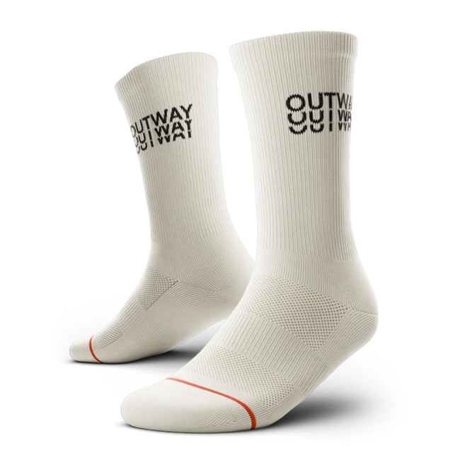 Outway Core Off White Crew unisex running sock - Off White - pair, three-quarter view
