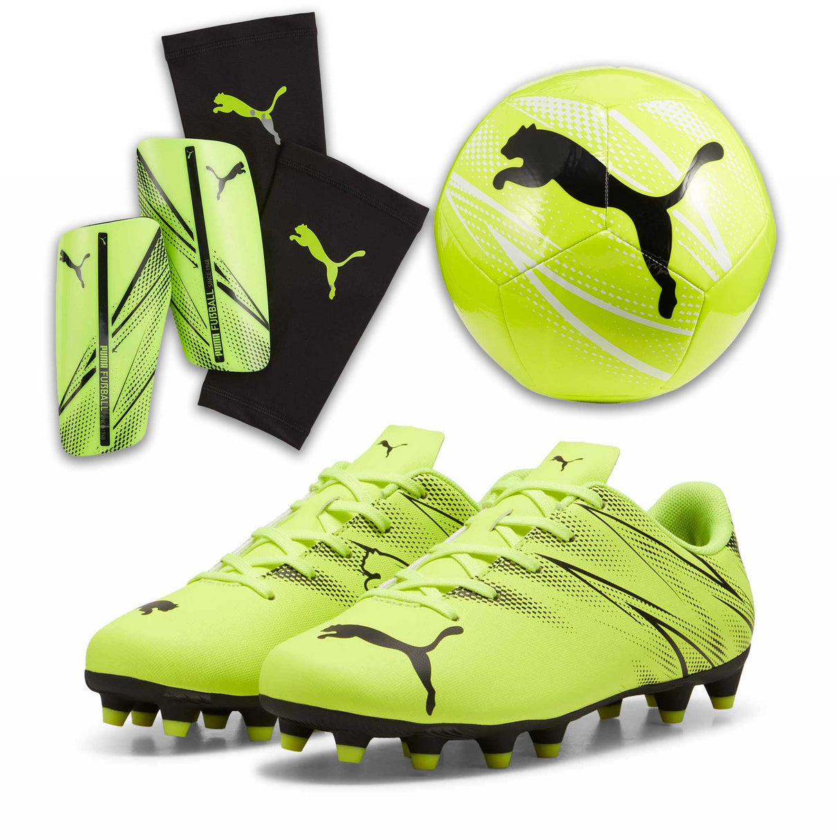 Puma Attacanto Bundle: Soccer cleats, ball and shinguards for kids