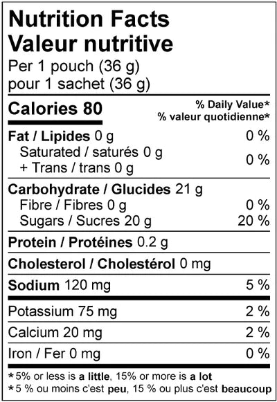 Krono Nutrition Energy Gel Maple & Apple nutrition facts
