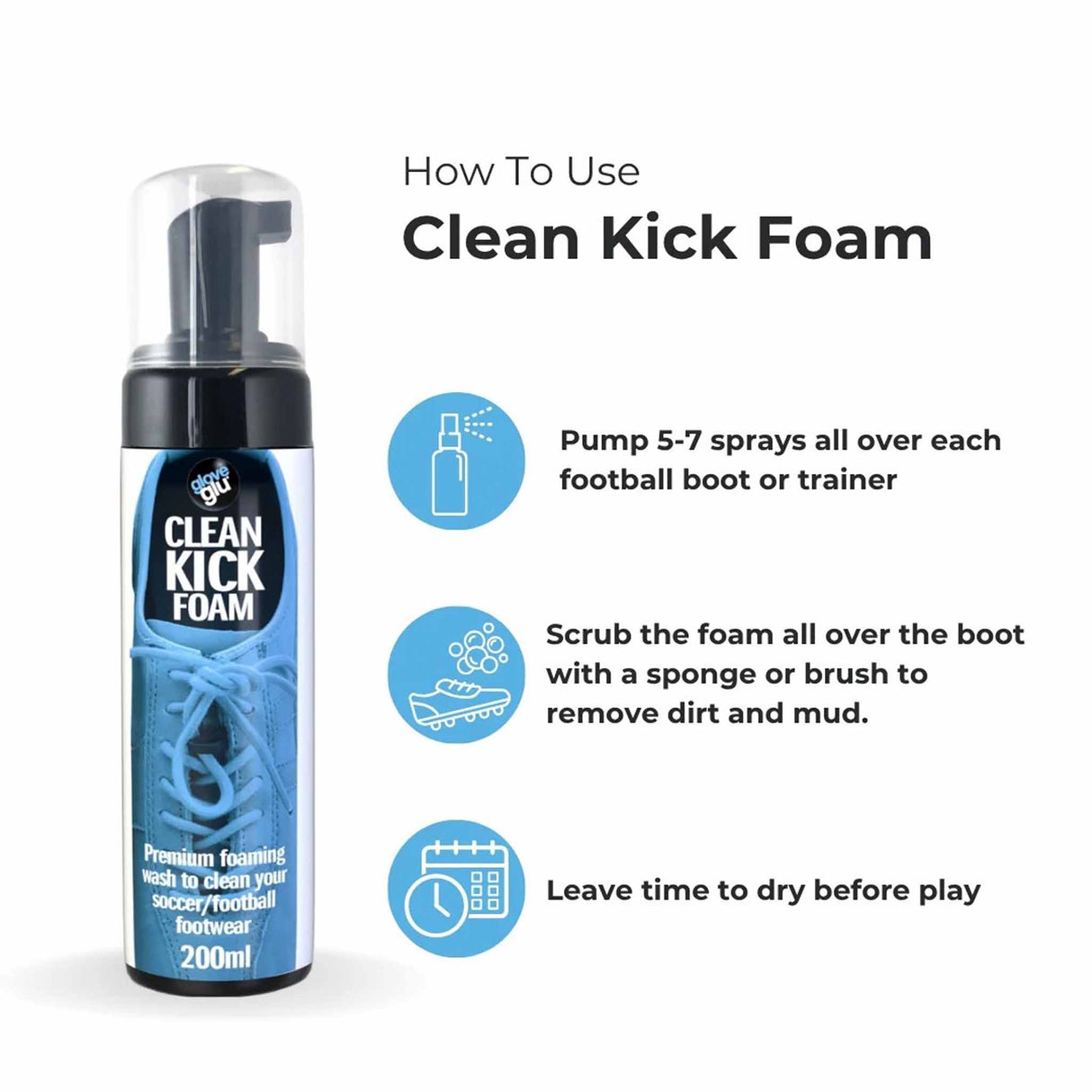 GloveGlu Clean Kick Foam Premium Wash for Soccer Shoes - 200 ml