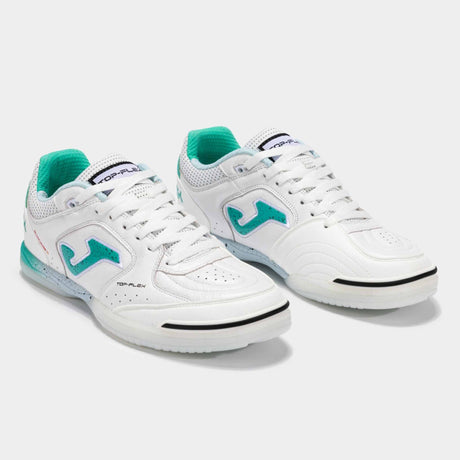 Joma Top Flex 2502 Futsal Indoor Soccer Shoes - White / Turquoise