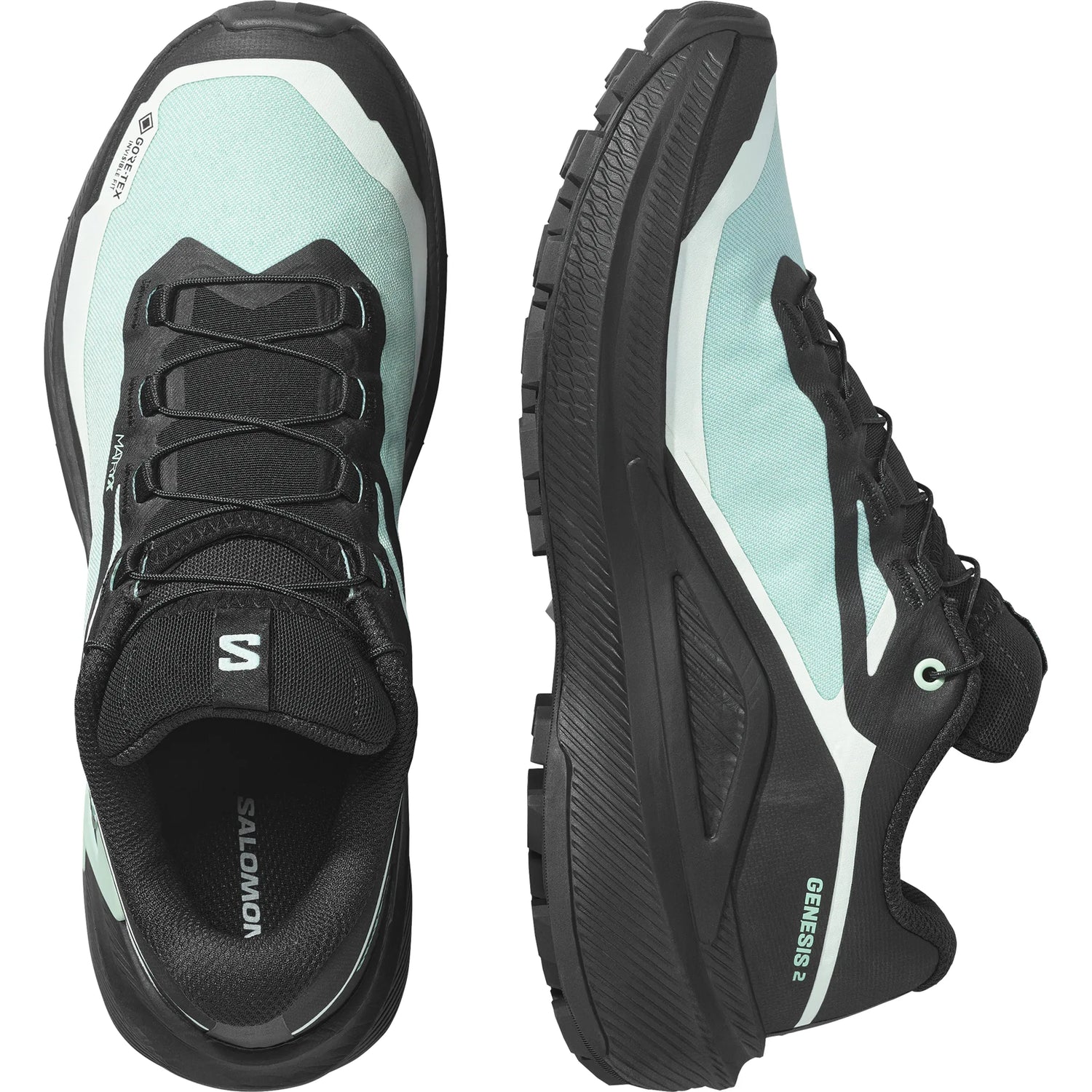 Salomon Genesis 2 GTX chaussures de course à pied trail femme - Lichen / Black / Clearly Aqua